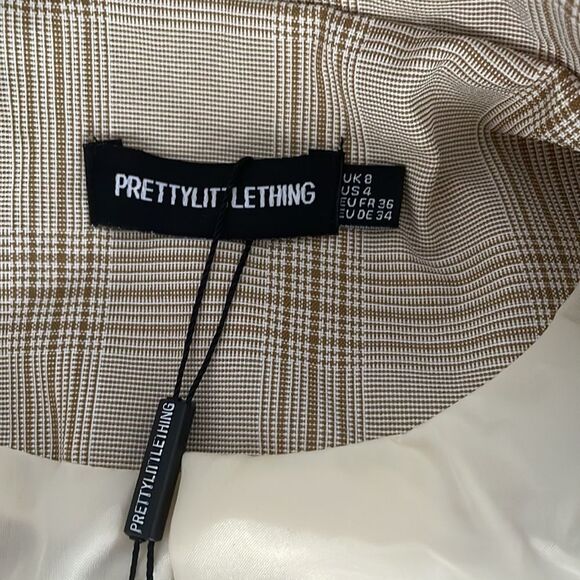 PRETTYLITTLETHING women’s loose fit stone checked woven blazer NWT size 4 - Picture 10 of 16